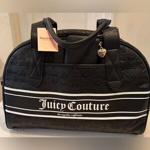 Juicy Couture Travel Weekender Bowler Bag NWT Adjustable black and white stripes